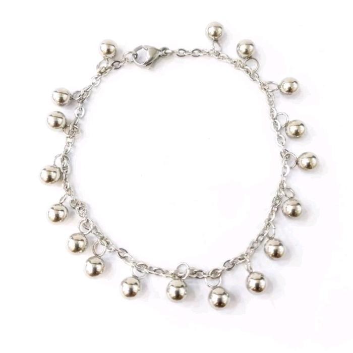 GELANG KAKI TITANIUM INDIA BOLA BOLA WARNA SILVER