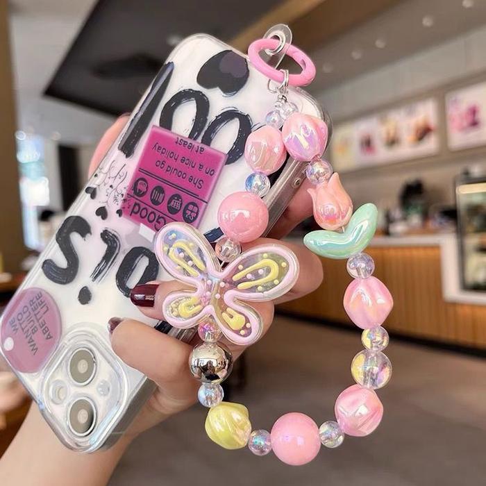 Strap Hp Kupu Kupu Pink Gantungan Hp Manik Manik Strap Hp Manik Manik Gantungan Kunci Manik Manik