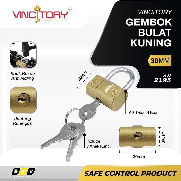 TERLARIS Gembok Gerbang Bulat Viro Leher Pendek Gold 3 Anak Kunci VINCITORY Gembok Pagar Gembok