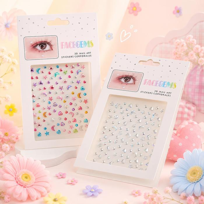 sticker kristal manik manik akrilik aesthetic warna warni make up sticker tempel polish aksesories