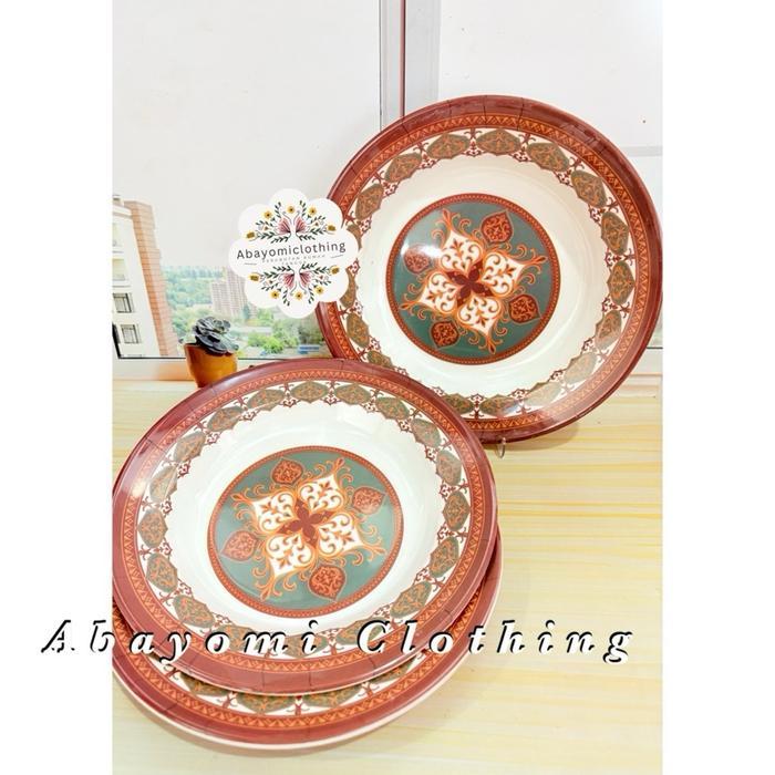 PAKET 1 LUSIN PIRING MELAMIN MODEL CEKUNG UKURAN 23CM MOTIF BATIK COKLAT PIRING MELAMIN
