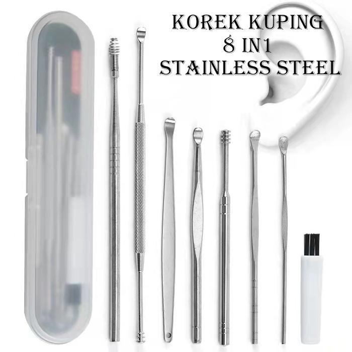 Shinemi - Korek Kuping 8 In 1 Stainless Steel / Pembersih Telinga 8Pcs