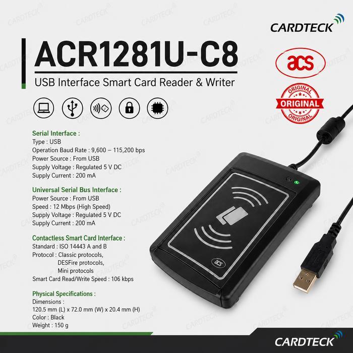 Acs Acr1281U-C8 Rfid Smart Card Reader Writer 13.56Mhz Usb Contactless Nfc Reader Ektp Emoney