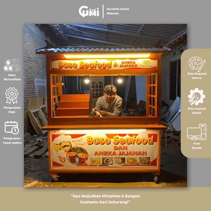 Gerobak Bakaran  - Gerobak Bakso Seafood | Booth Aneka bakaran - Kayu Mahoni