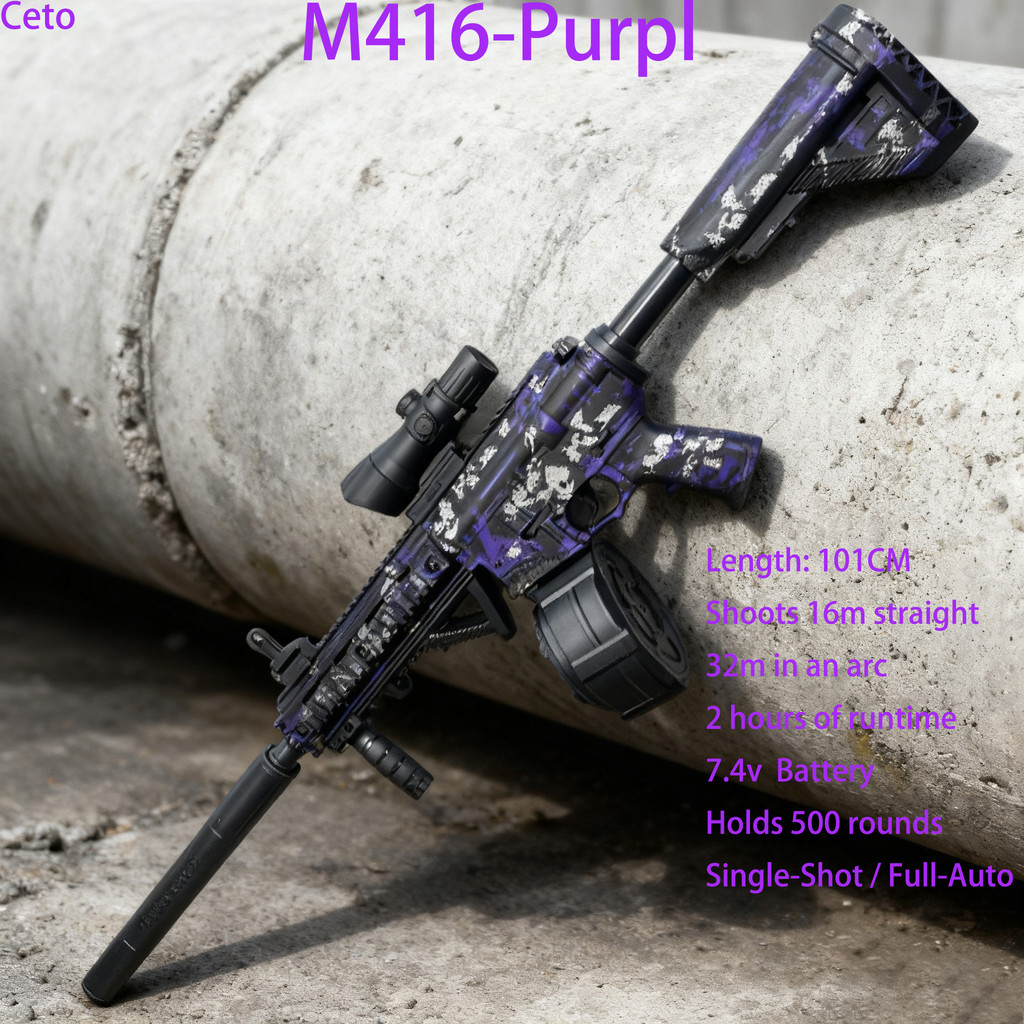 M416 Tactical Outdoor Gel Blasters Full Auto Electric Gel Ball Blaster Purple Black Long Range for