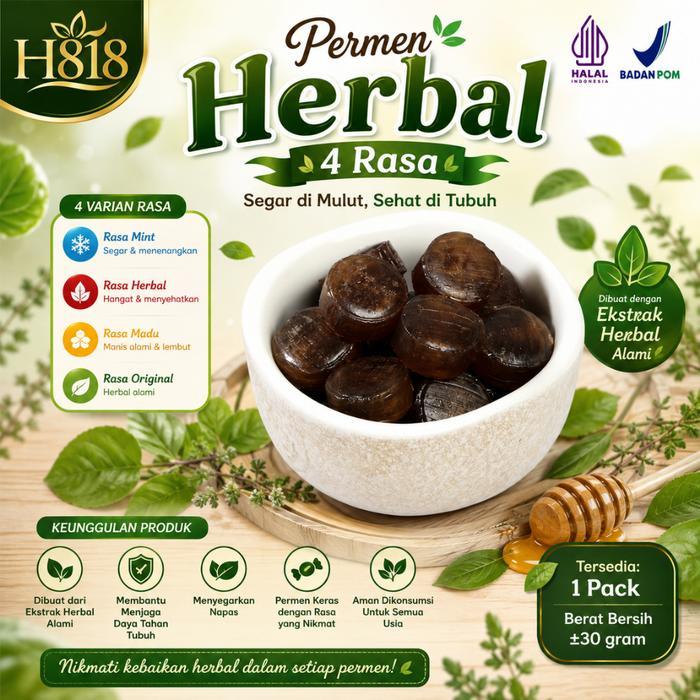 BEST SELLER H818 HERBAL CANDY 4 RASA PERMEN HERBAL LUO HAN GUO, HONEYSUCKLE, PAT DAI HAI & MADU