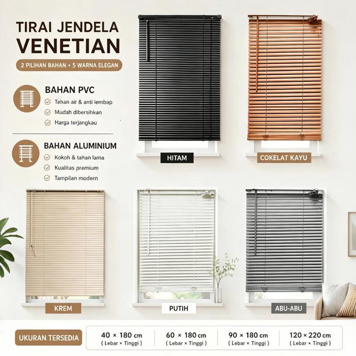 Tirai Venetian Blind PVC Tirai Gulung Jendela Aesthetic Anti Panas Penghalau Cahaya Untuk Rumah &