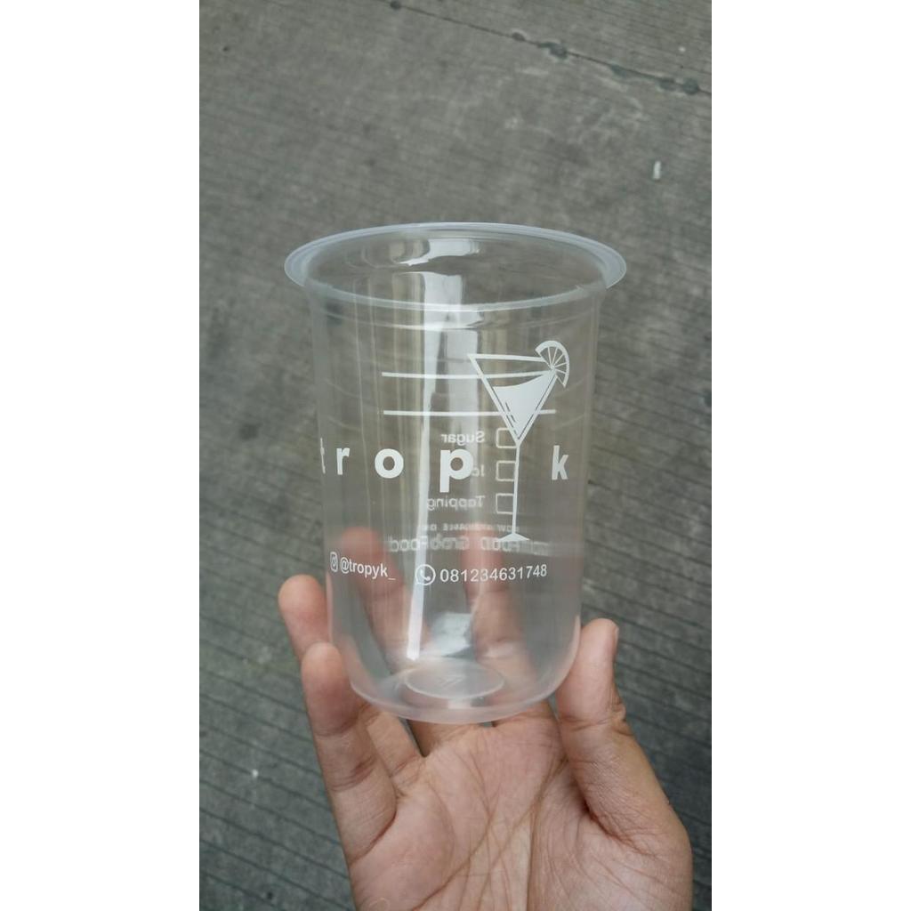 Premium Gelas Plastik Cup Print Sablon Gelas Plastik Cup Ukuran 16 Oz Oval Original