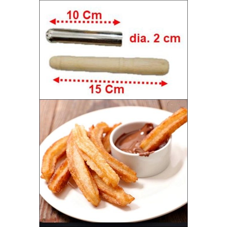 Spluit Kue Churros Curos Semprit suntik kayu Stainles dia, 2x15 cm