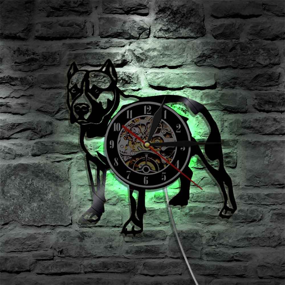 Pitbull Home Wall Decor Decorative Wall Clock Dog Breed Gifts Pitbull Mom Vinyl Record Wall Clock Am