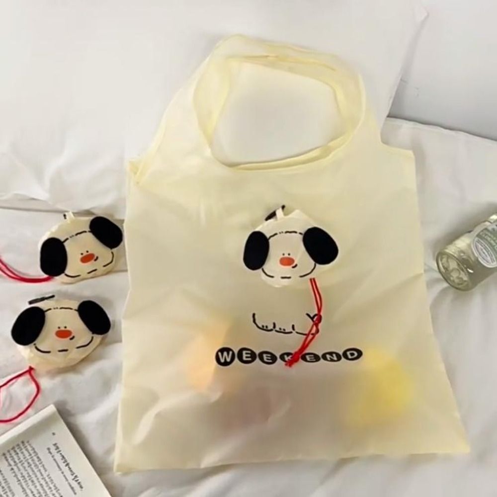 Portable Nylon Foldable Shopping Bag Cartoon Tote Bag Cute Dog Eco Bag Waterproof Storage Bags