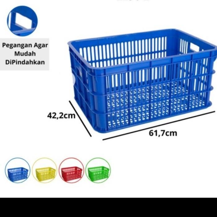 2206L Box Kontainer Lubang Plastik Awet Murah Tebal Green Leaf 62x42x30CM Keranjang Industri Perkaka