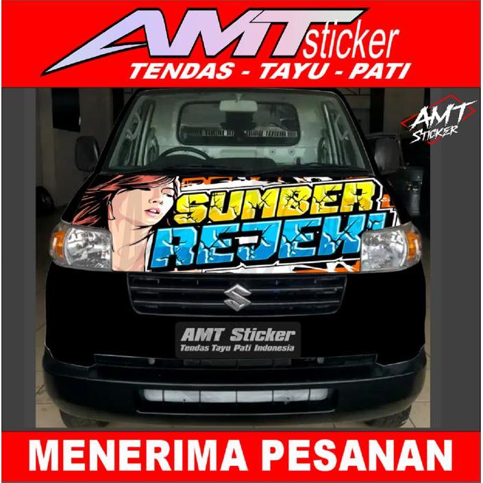 Stiker Decal Kap Depan Mobil Apv Pick Up Gambar Wanita Dan Tulisan Sumber Rejeki Bisa Request Desain
