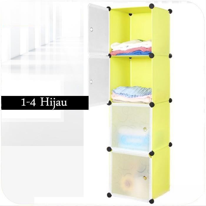 Lemari Plastik 1-4 Transparan Pintu Rak Buku/Baju Anti-Air Anti-Kotor