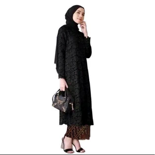 eyys- Atasan Kebaya Brukat Tunik Modern Jumbo Ld 120Cm Brokat Muslim Wanita Panjang Hitam