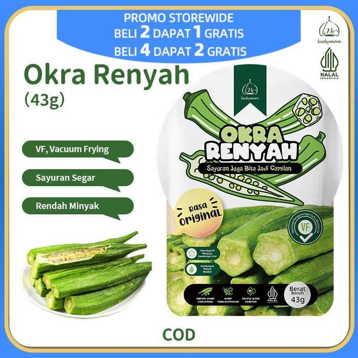 Luckymore - HALAL Okra Renyah 43gr, Keripik Sayur Okra, Keripik Okra, Okra Kering, Cemilan Sehat,