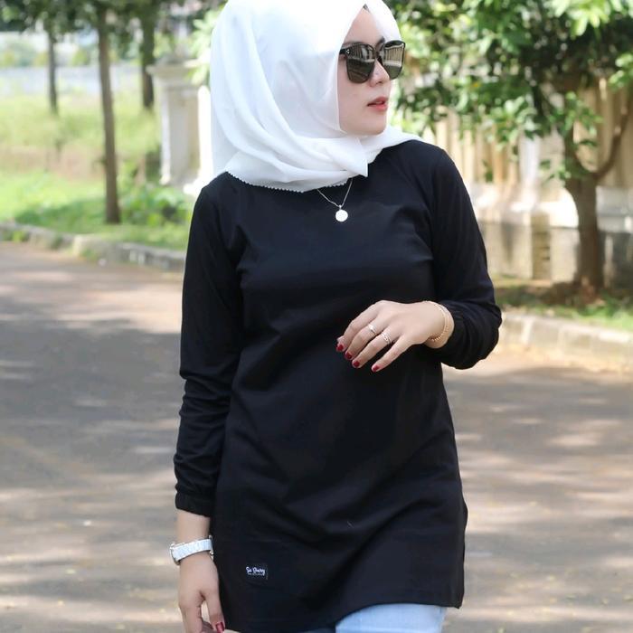 olfc- Atasan Kaos Tunik Polos Hitam Six Diary Original