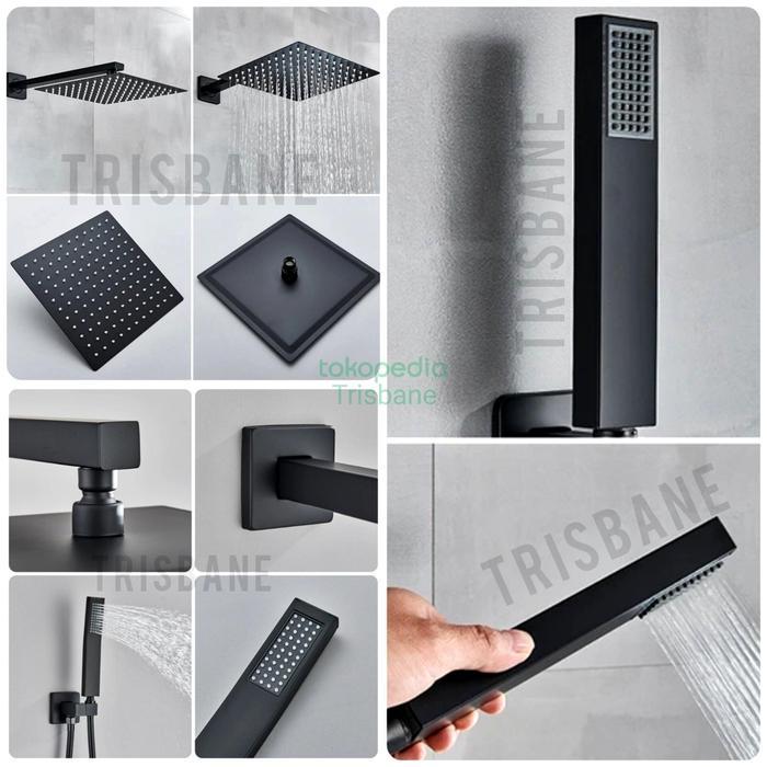Shower Set Hitam Big Size 10 Inch Wall Shower Mandi Tanam Premium B Keran