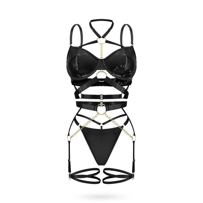 Lingerie Sexy Hot Set Lace Garter Belt Gaun Malam Set Wanita 700032