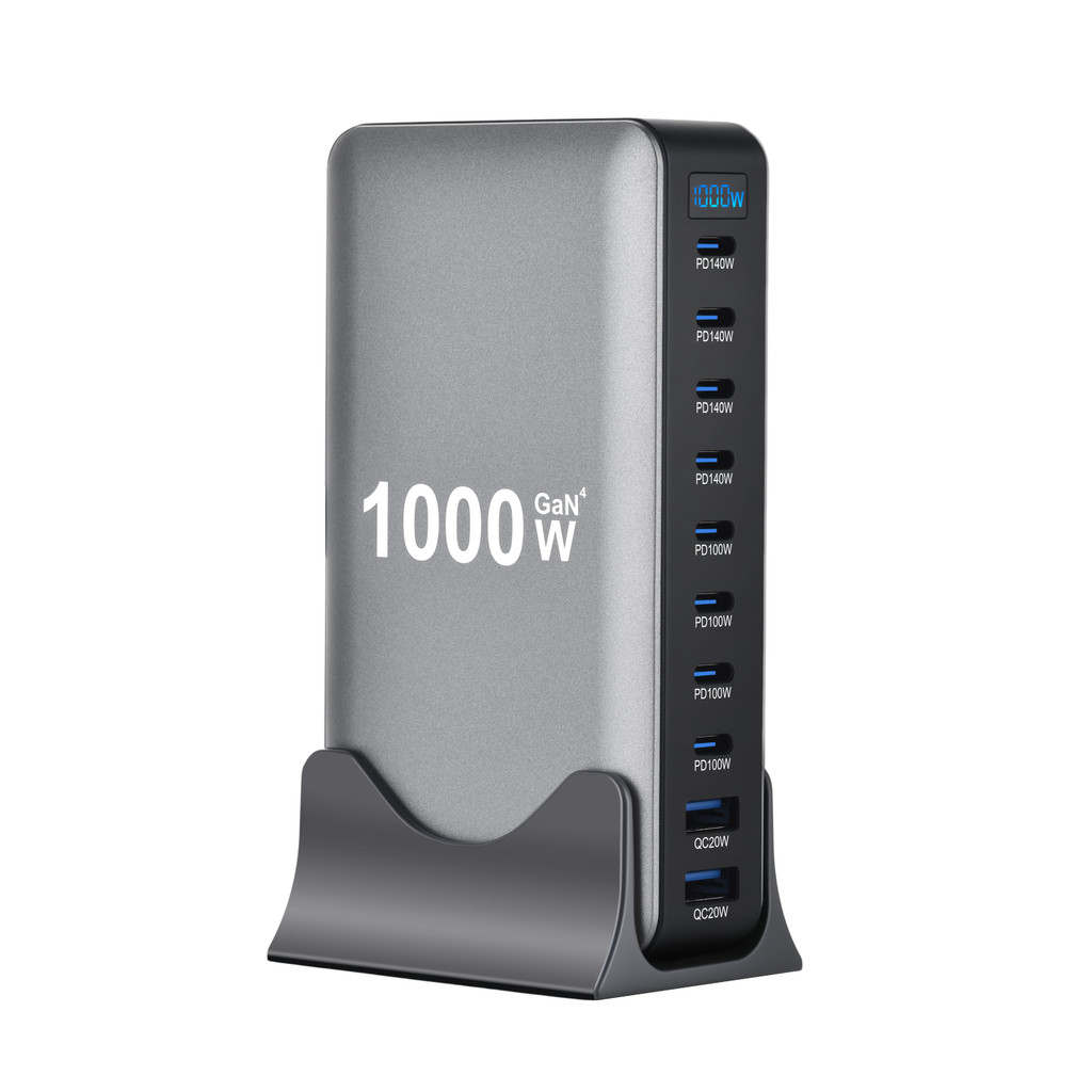 1000W 10-Port GaN Desktop Adapter 140W PD Fast Charging for MacBook Pro Laptop, 100W for Phone