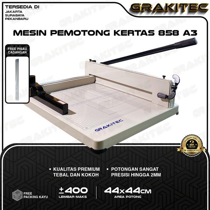 Mesin Pemotong Kertas Grakitec 1 rim Tipe A3 858s Kualitas Super Premium Tersedia Di Pulau Jawa &