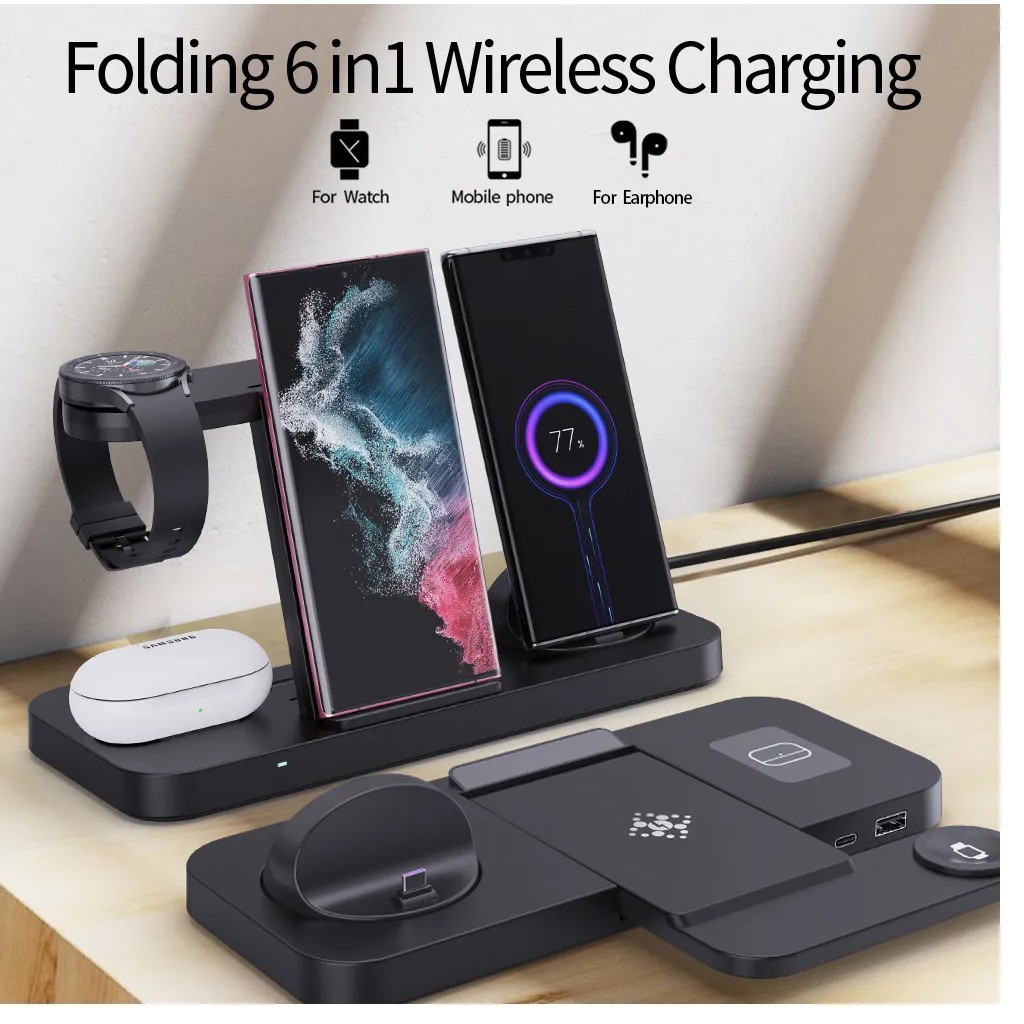 6 in 1 Wireless Charger Foldable Stand For Samsung S22 S21 S20 S10 Note Galaxy Watch 5 4 Active Buds