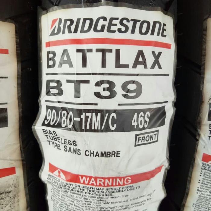BAN LUAR BRIDGESTONE BATTLAX BT 39 UKURAN 90/80-17 BATTLAX TUBELESS