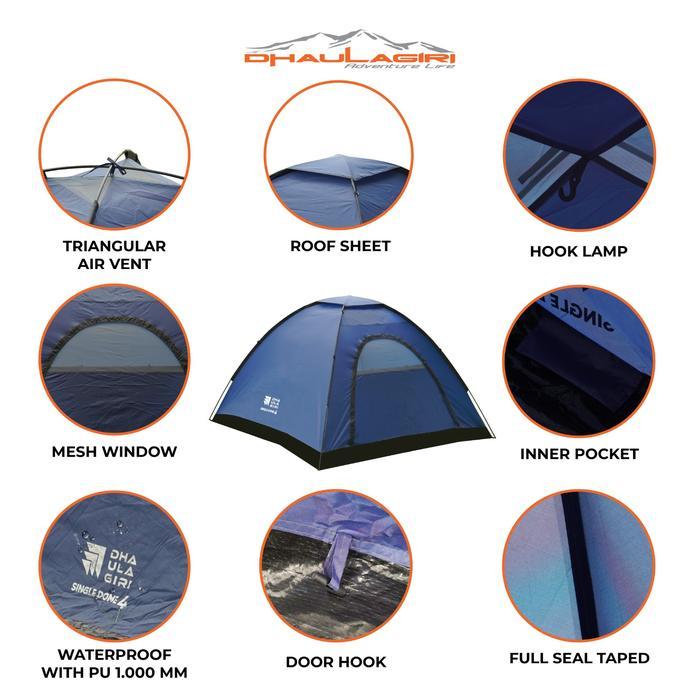 Tenda Dhaulagiri Single Dome - Single Dome Tent Kapasitas 4 Person - Tenda Single Layer - Tenda