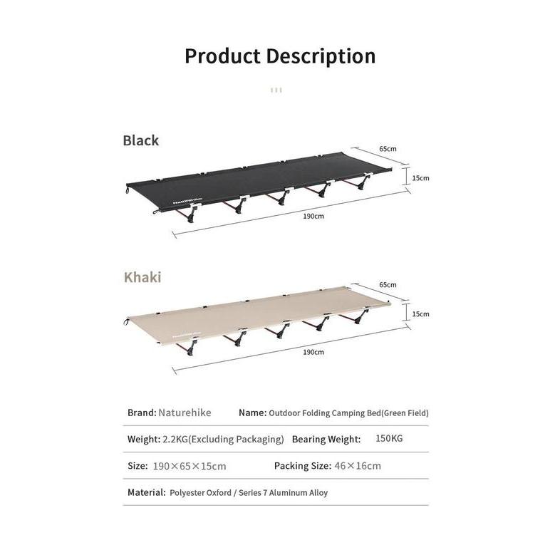 FOLDING BED NATUREHIKE NH20JJ001 VELBED PORTABLE OUTDOOR CAMPING ALLOY