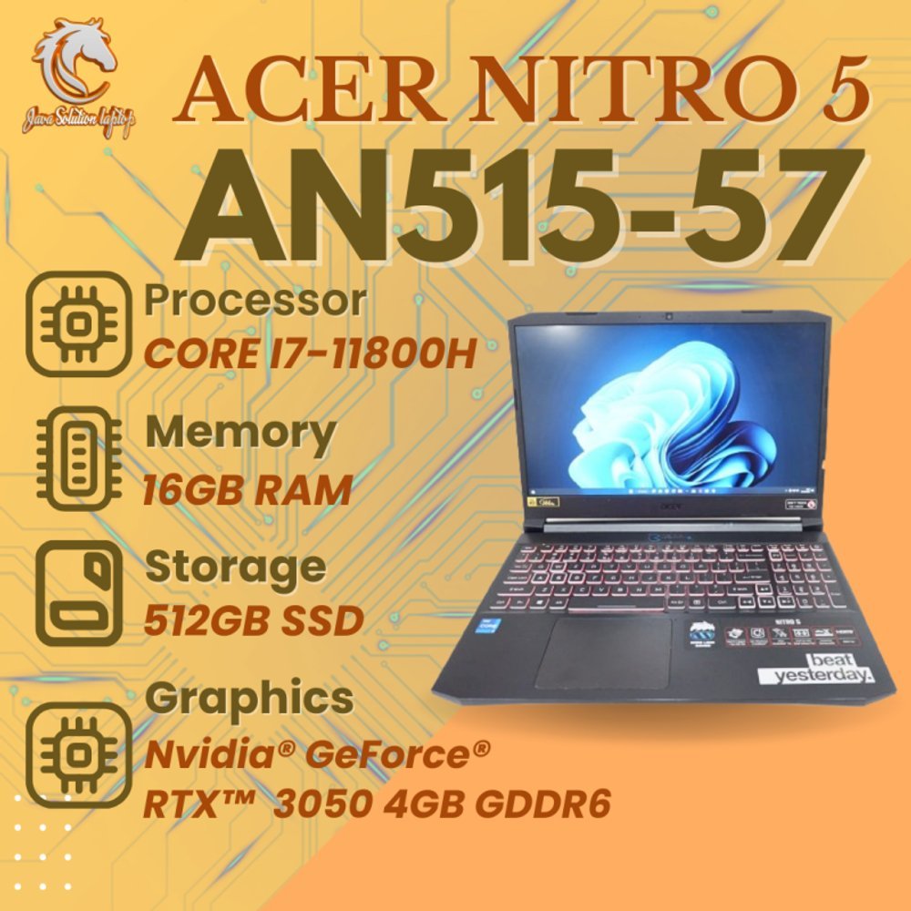 Laptop Acer Predator Nitro AN515-57 Core i7-11800H RTX 3050 Ram 16Gb Ssd 512Gb Ready Kirim Second Be