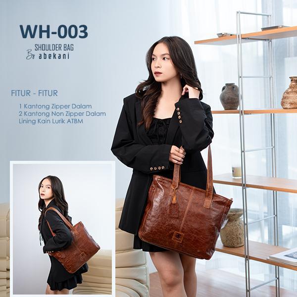 ABEKANI LEATHER Tas Kulit Wanita WH-003 Tote Bag Kulit Sapi Asli Finishing Crack dengan Lurik ATM