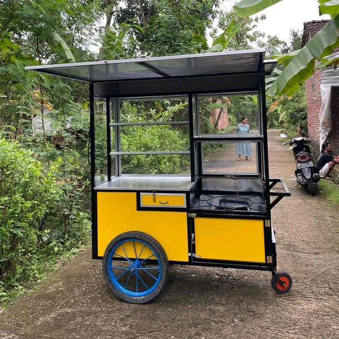 Gerobak Kontainer Serbaguna dengan Desain Kuning dan Hitam Cocok untuk Penjualan Makanan dan Minuman