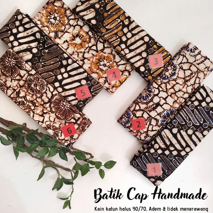 KAIN BATIK CAP HANDMADE SOGAN PARANG - BUNGA ( BIRU KUNING COKLAT )