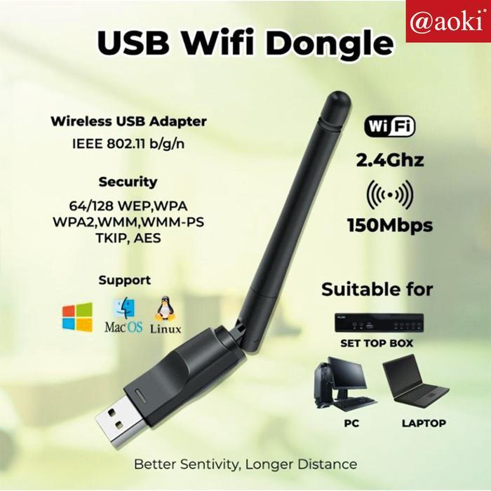 Premium Aoki Usb Wifi Set Top Box Mt7601 Dongle Stb Adapter Antena Wifi Pc Laptop Alat Device Sinyal