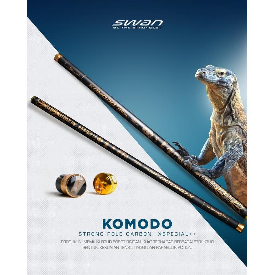 Daiwa Fishing - Tegek Pancing Swan Carbon Pole Komodo 3,6M 4,5M 5,4M 6,3M Section Motif Carbon, Ruas
