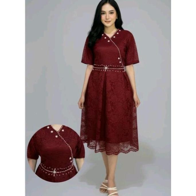 DRESS MODERN KEKINIAN DRESS DHIKA BROKAT DRESS NATAL MODEL TERBARU/DRESS PESTA/ DRESS PESTA/ DRESS