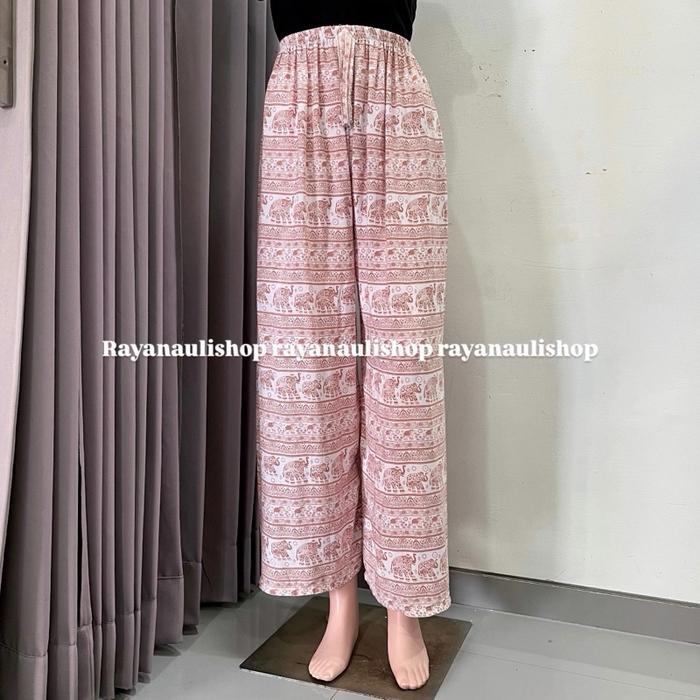 PROMO Rayanauli Celana Kulot Wanita Jumbo Rayon Motif Gajah Kain Bali Panjang Nyaman Santai All