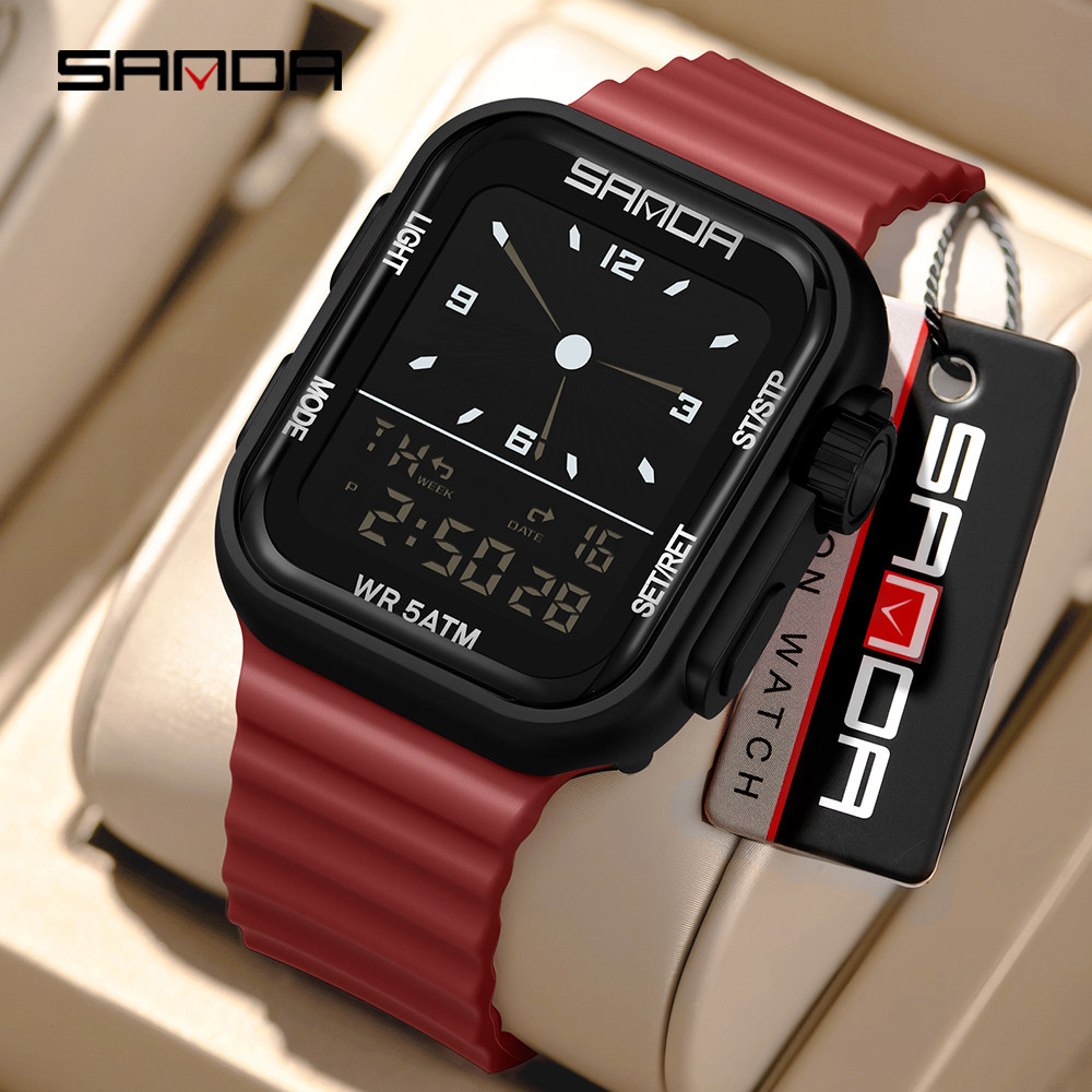 SANDA 9510 New Men's Sports Fion Electronic Watch Multi functional Alarm Clock Countdown Night Light