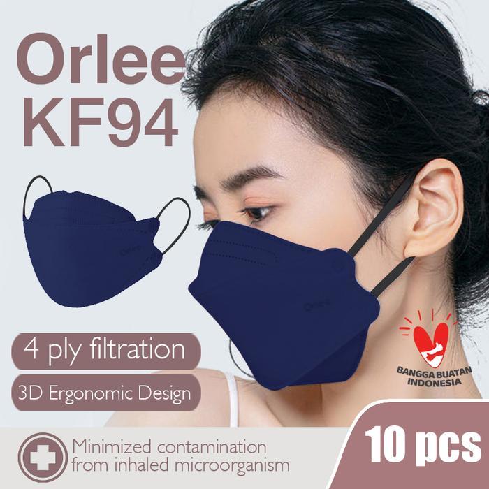 Masker Kf94 Kf 94 Orlee 4Ply Earloop Navy Biru Tua Embos Isi 10