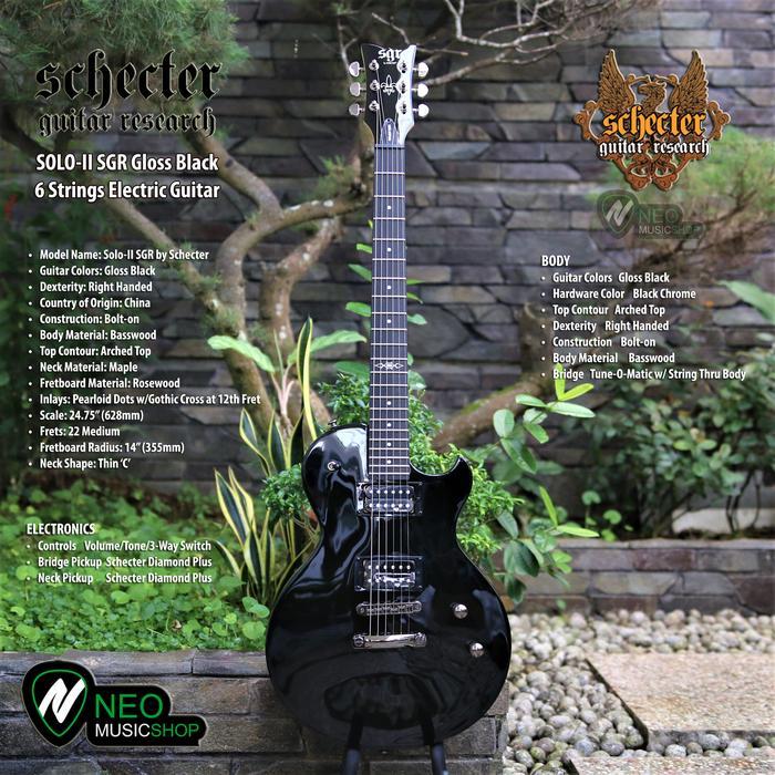 SCHECTER SOLO-II SGR Gloss Black 6 Strings Electric Guitar - Tanpa Packing