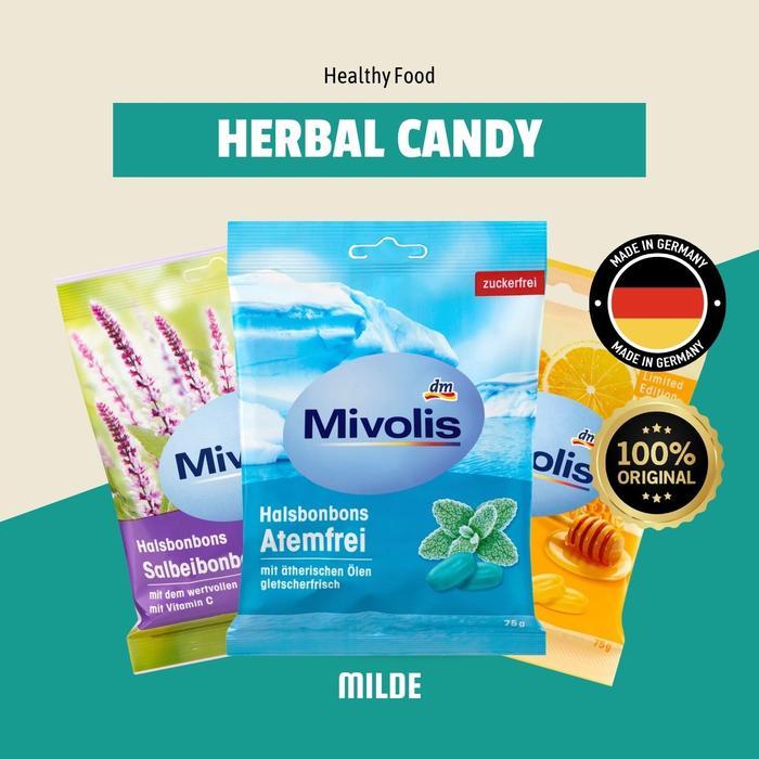 Permen Mivolis Halsbonbons - Permen Pereda Tenggorokan Gatal Batuk Sugar Free Tanpa Gula (Jerman)