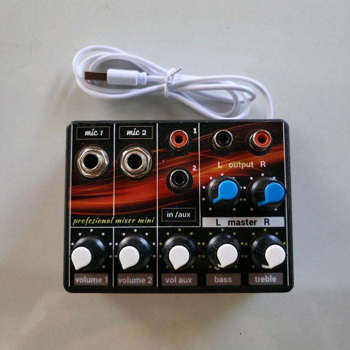 Mixer 5 Volt Rakitan Mini dengan Bass Treble Audio dan Kabel USB untuk Soundcard dan Speaker Aktif