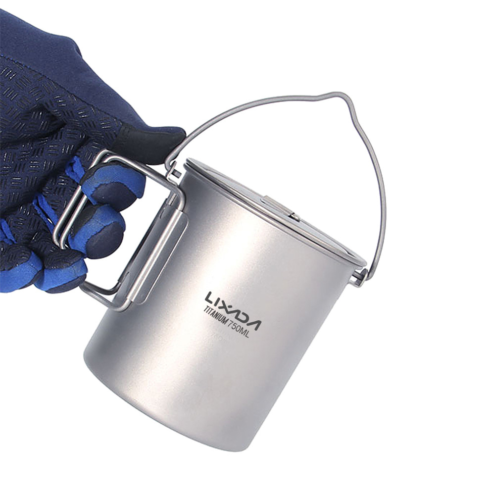 Lixada 750ml900ml1100ml Ultralight Titanium Pot ter Mug up with Lid and Foldable Handle Outdoor