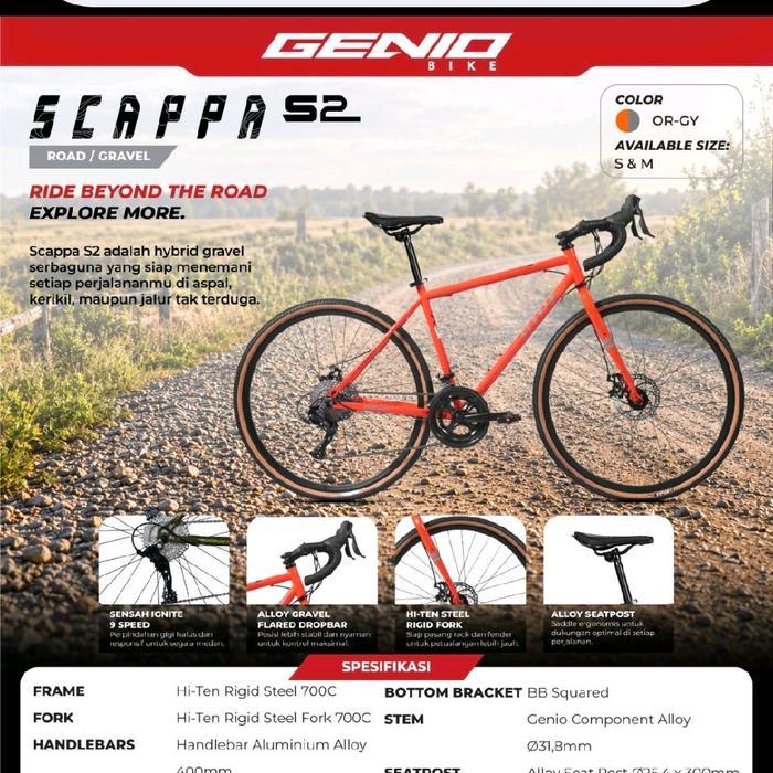 Genio Sepeda Balap Roadbike 700c Scappa S2 Gravel Hybrid dengan Bonus Tempat Kaki Botol untuk Aktivi