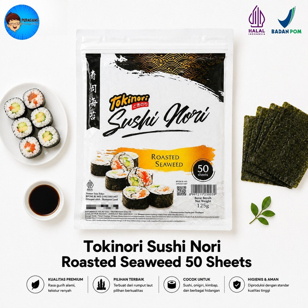 Pbb Tokinori Sushi Nori Roasted Seaweed 50sheet / Nori Sushi 50 Lembar / Rumput Laut Sushi / Nori