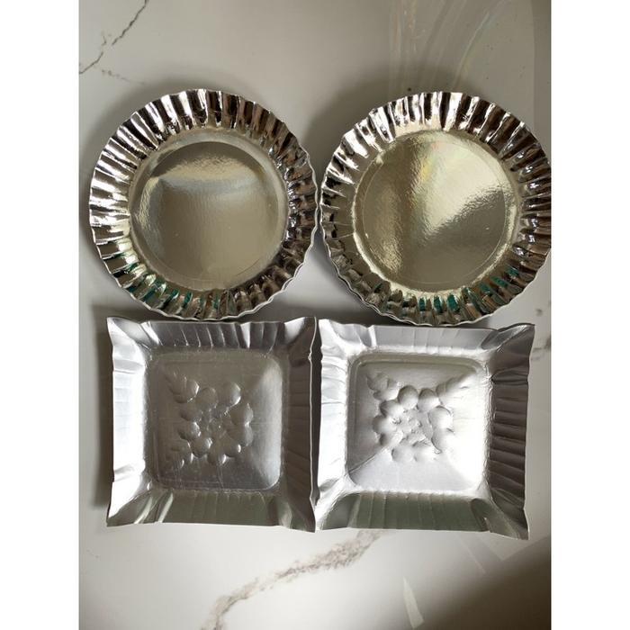 100 Pcs Piring Lepek Kertas/Lepek Kertas Silver/Lepek Kue Tar/Piring Matabak
