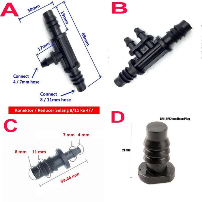 T end plug Konektor sambungan selang uniring ke selang aerator ukuran 3/16