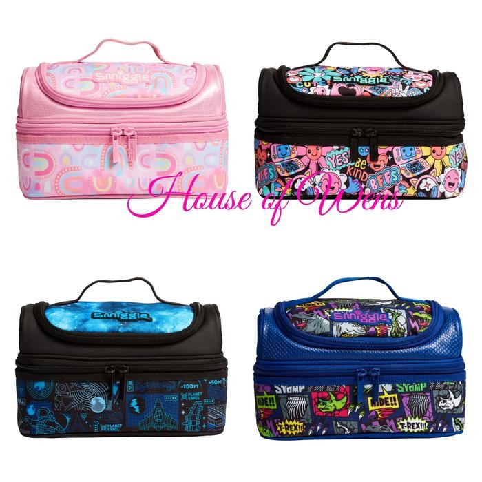 ASLI SMIGGLE BRIGHT SIDE DOUBLE DECKER LUNCHBOX - TAS BEKAL READY STOCK