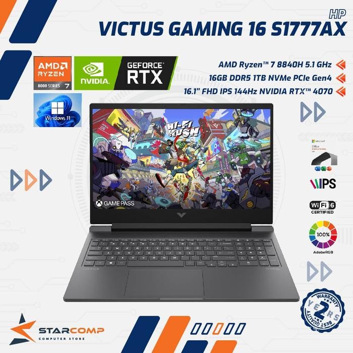 HP Victus Gaming 16 S1777AX AMD Ryzen 7 8845HS 16GB 1TB RTX4070 16.1" FHD IPS - Silver