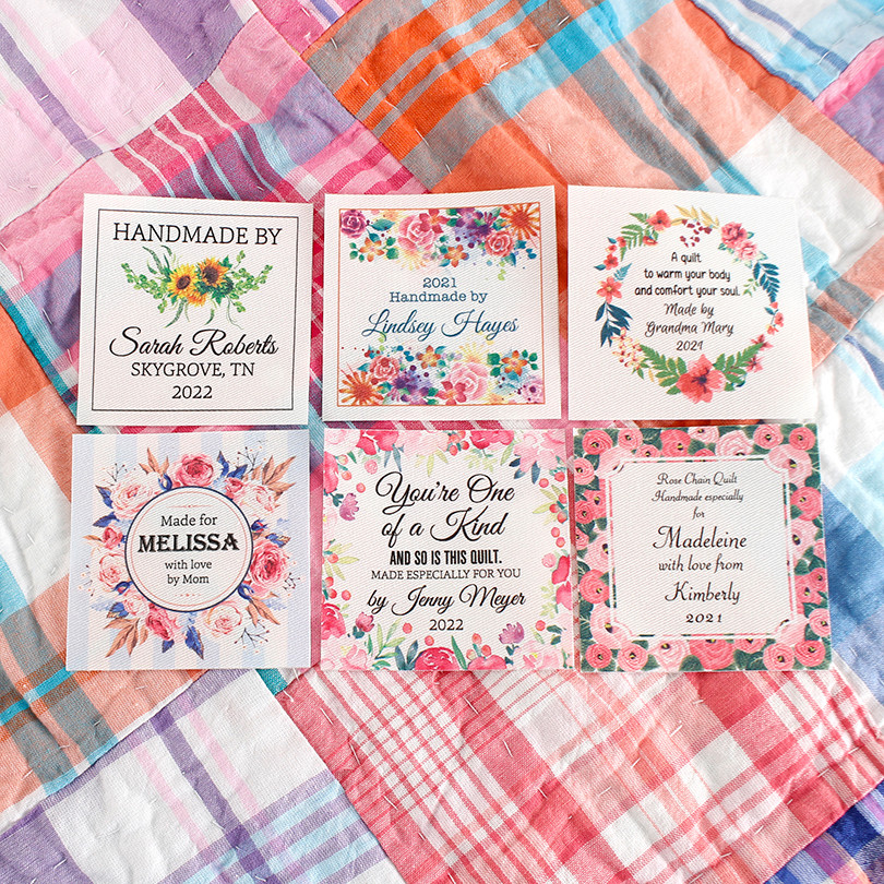 Sewing Labels, Set of 12, fabric patch, cotton tag, Iron On Quilt Labels, fabric label, quilting gif